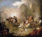 Jean-Baptiste Pater Soldiers and Camp Followers Resting from a March oil painting on canvas